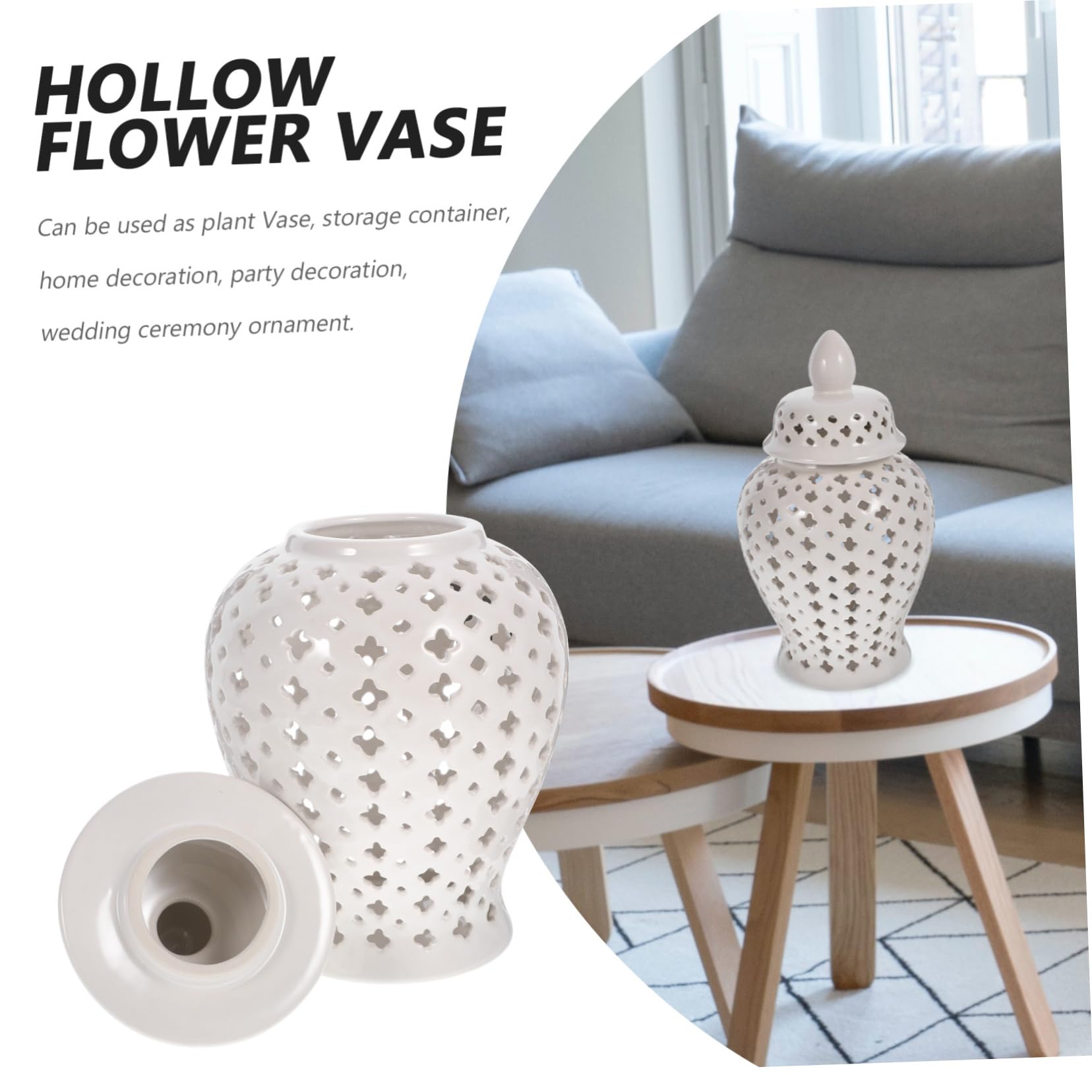 Weiße Hohle Keramikvase für Blumen und Pflanzen, Schlicht | Wohndeko für Zuhause und Balkon, Europäischer Stil, Dekorativ für Hochzeiten