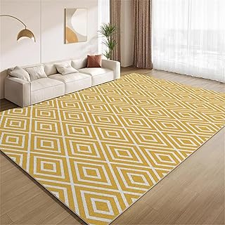Moderner gelb-weißer Gitter-Teppich, 200 x 300 cm, minimalistischer Teppich mit abstrakten geometrischen Linien für Wohnzimmer und Schlafzimmer, Rutschfester, waschbarer Teppich für Esszimmer