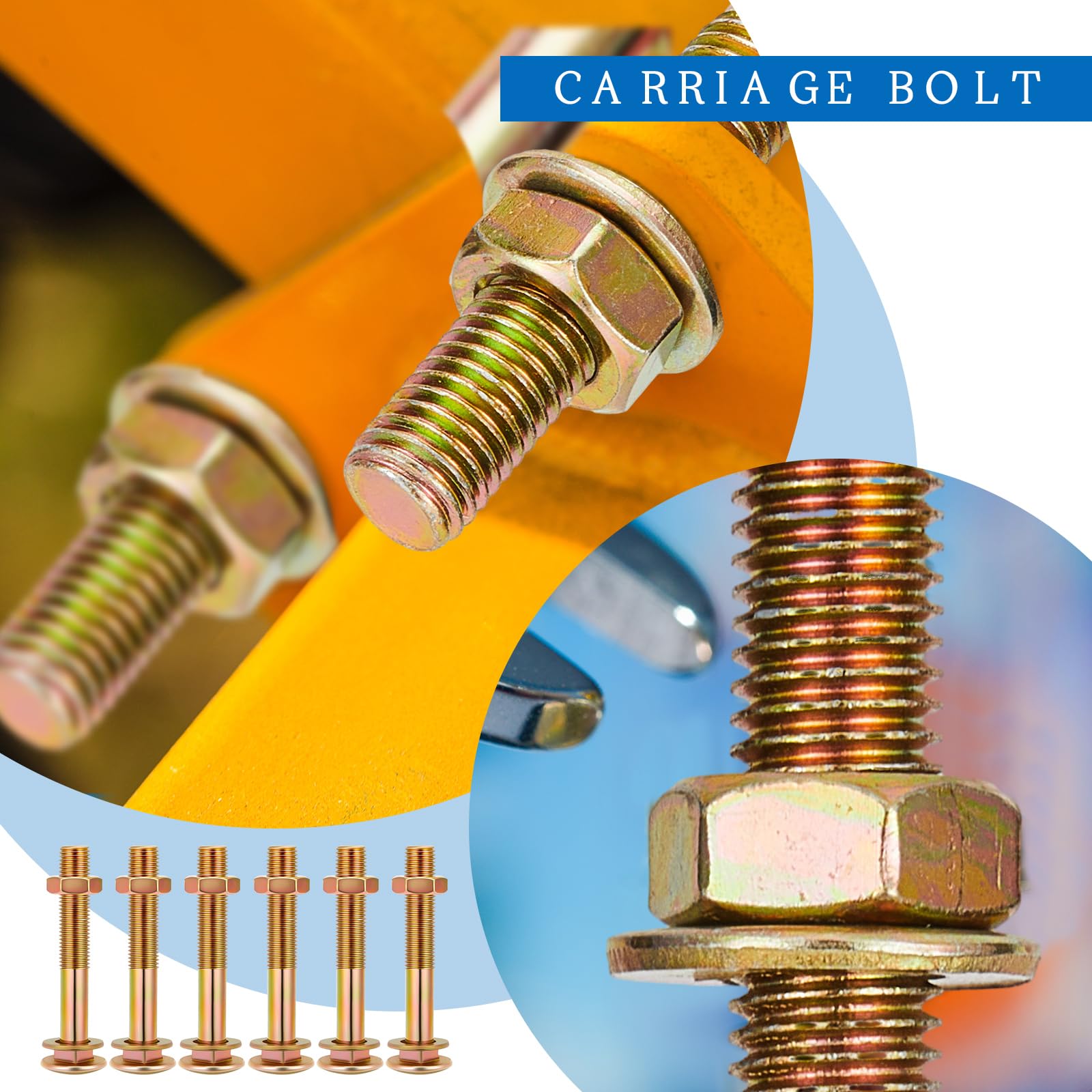 100 Pcs 3/8-16 X 2-3/4 Galvanized Carriage Bolts With Nuts & Washers - Grade 307A Hot Dip Galvanized