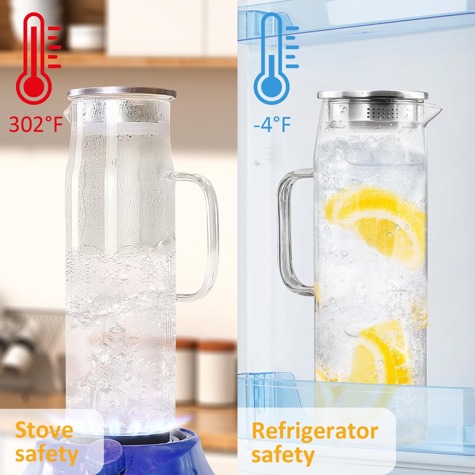 Caraffa in Vetro 1,5 Litre Trasparente e resistente calore borraccia in vetro borosilicato, per acqua calda e fredda, il tè freddo, vino, caffè, latte e succo