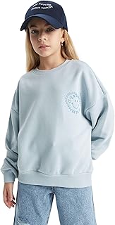 تيشرت عصري منسوج بقصة مريحة ورقبة دائرية ضيقة وأكمام طويلة للبنات B8238A8 من ديفاكتو