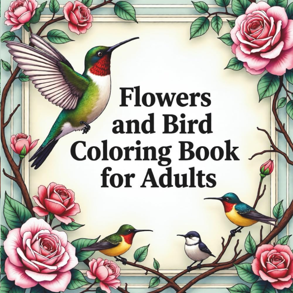 Flowers and Birds Coloring Book for Adults: Relaxing Floral & Bird Illustrations for Stress Relief and Mindful Creativity