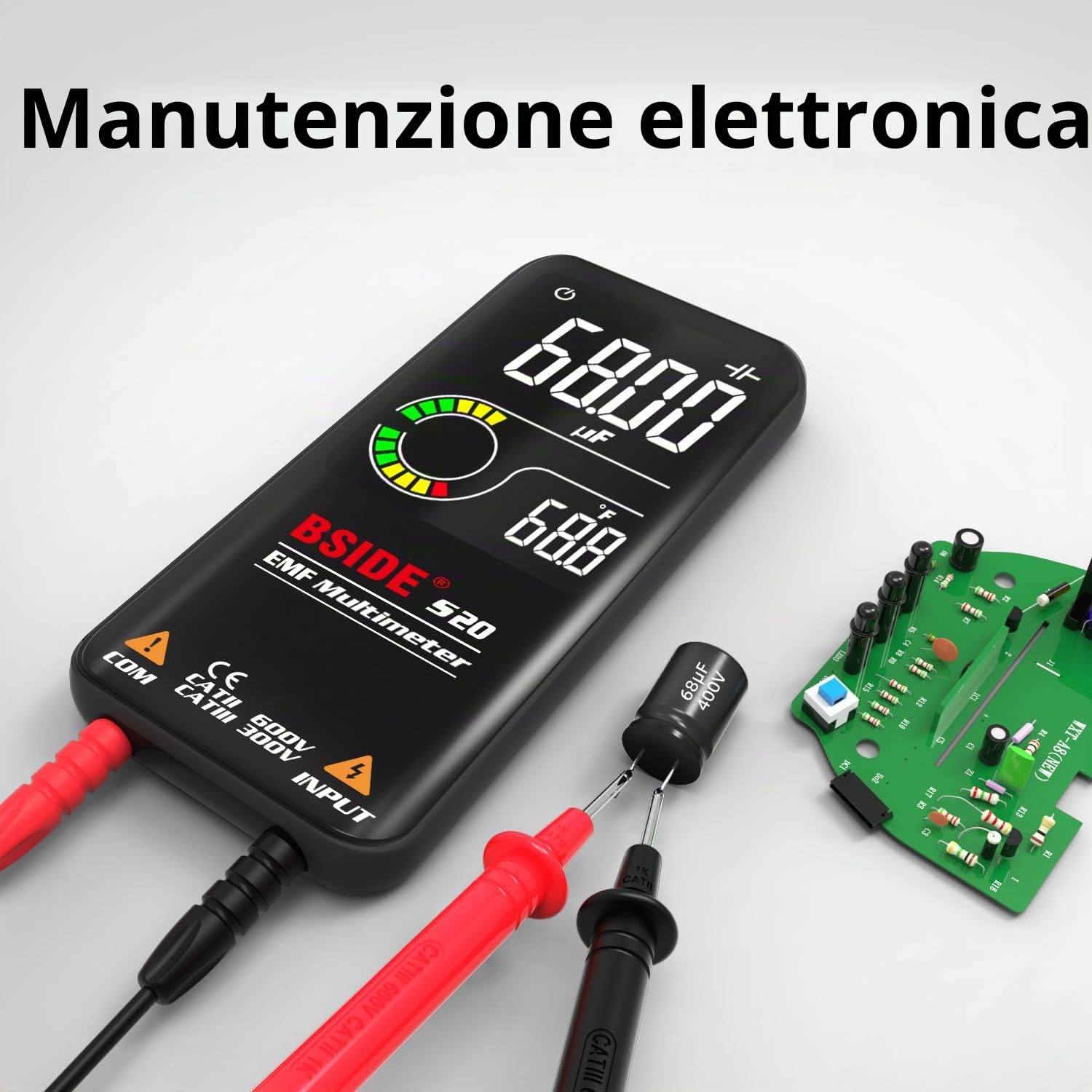 BSIDE S20 Multimetro Digitale Automatico Ricaricabile Display a Colori 3 Risultati Tester Intelligente con Rilevatore EMF Tester di Tensione Capacità Continuità Ohm Hz Diodo Filo Vivo con Custodia