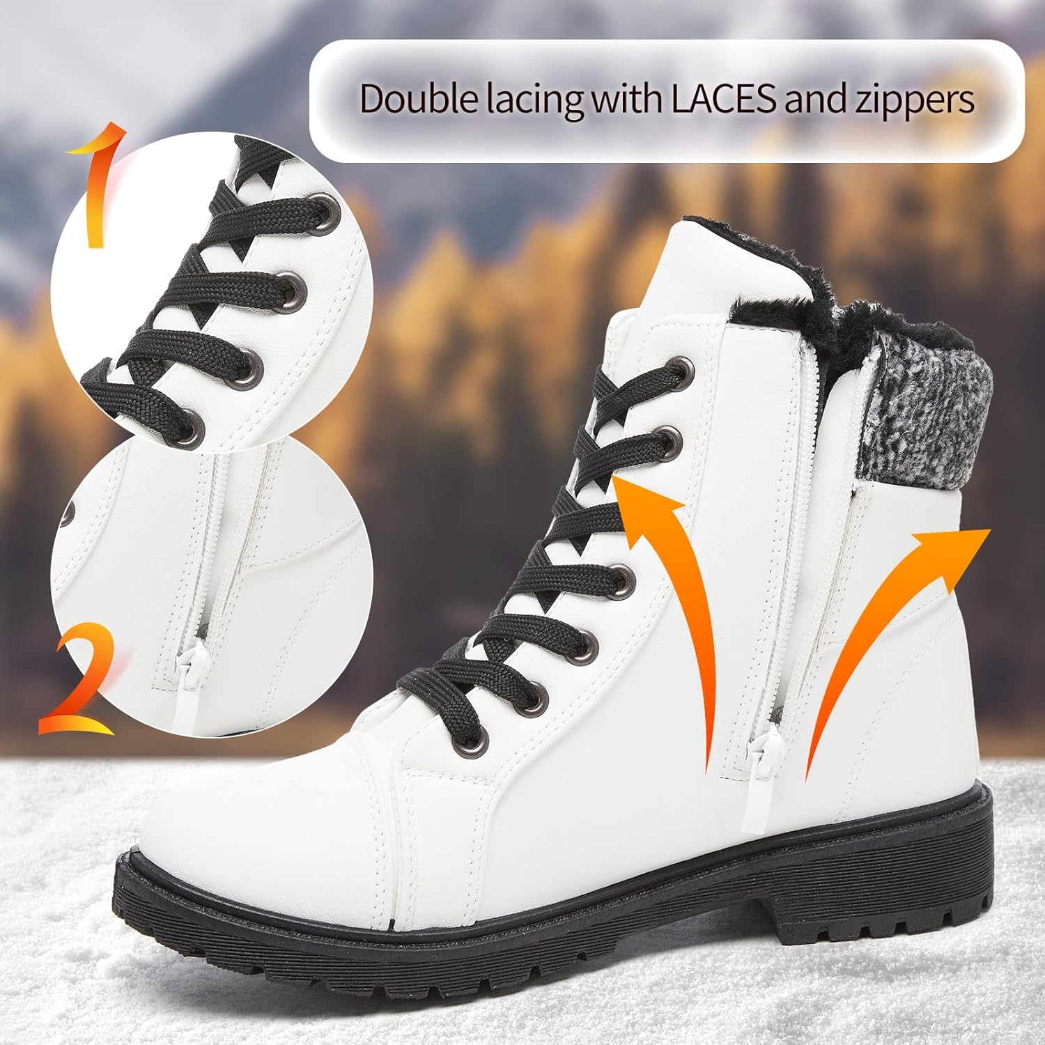 yageyan Womens Winter Snow Boots Warm Fur Lined Winter Water-resistan Ankle Booties Zipper Anti-Slip Combat