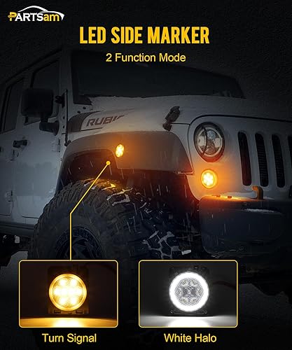 Miniatura 3 de Partsam Luces direccionales JK y luz de marcador lateral, anillo de halo blanco, lente ahumada, luces de estacionamiento de señal frontal, luces de