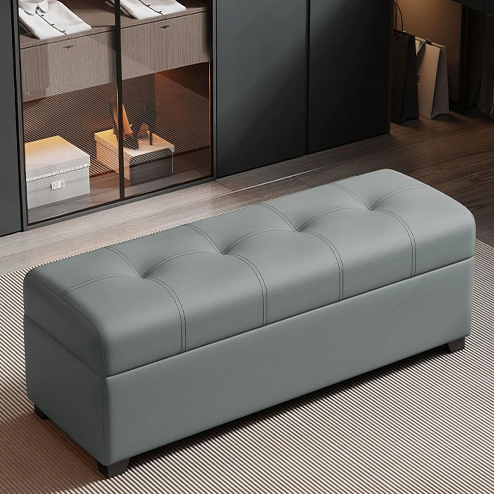 Banc à chaussures multifonctionnel bleu de 60cm avec meuble de rangement intégré