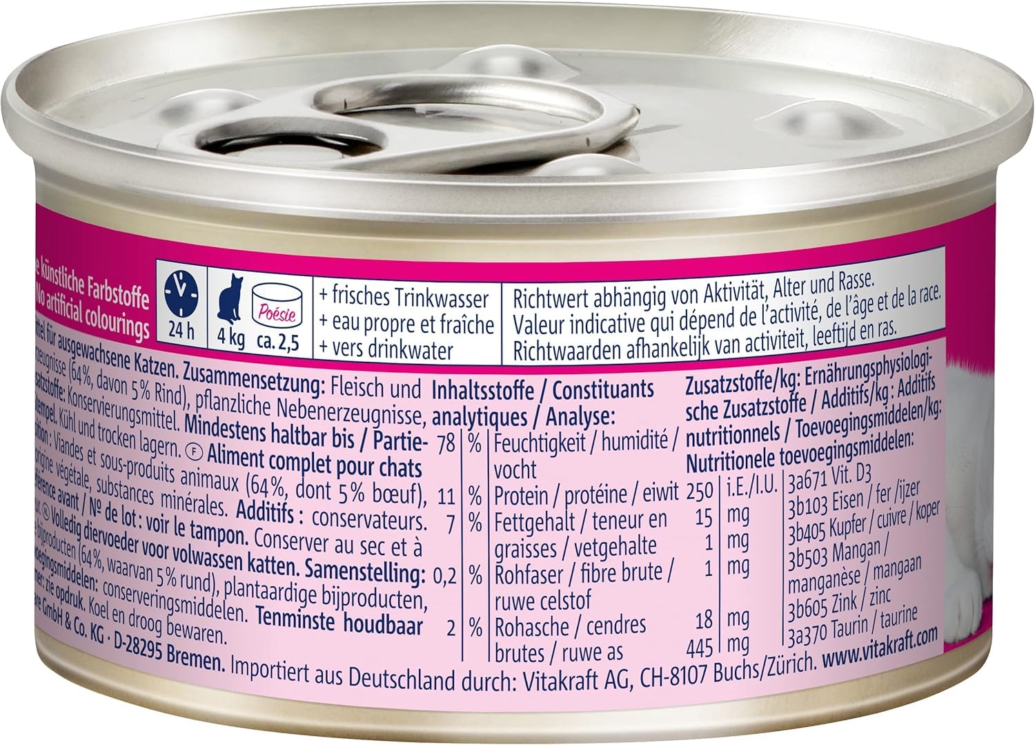 Vitakraft Poésie Mousse, pâtée humide pour chats, mousse légère, au bœuf, sans sucre ajouté ni céréales (12x 85g)