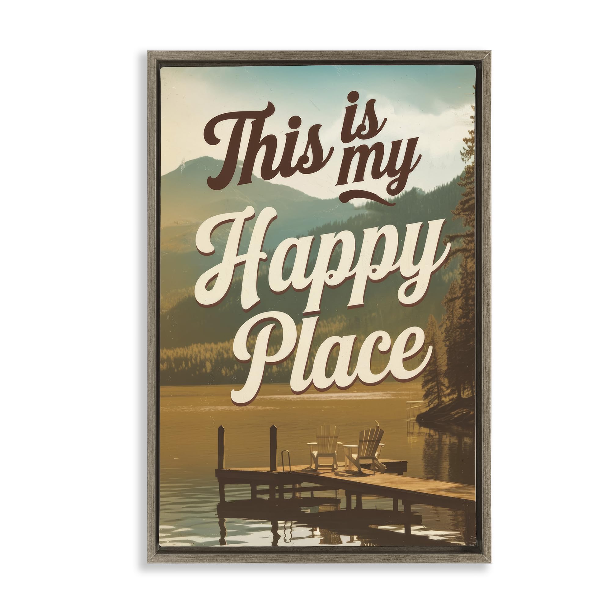 Stupell Industries 'Vintage My Happy Place', Floating Frame Canvas Art, Brown, 21 x 31 Inches, Easy to Hang and Sturdy, Made in USA, by Andreas Magnusson
