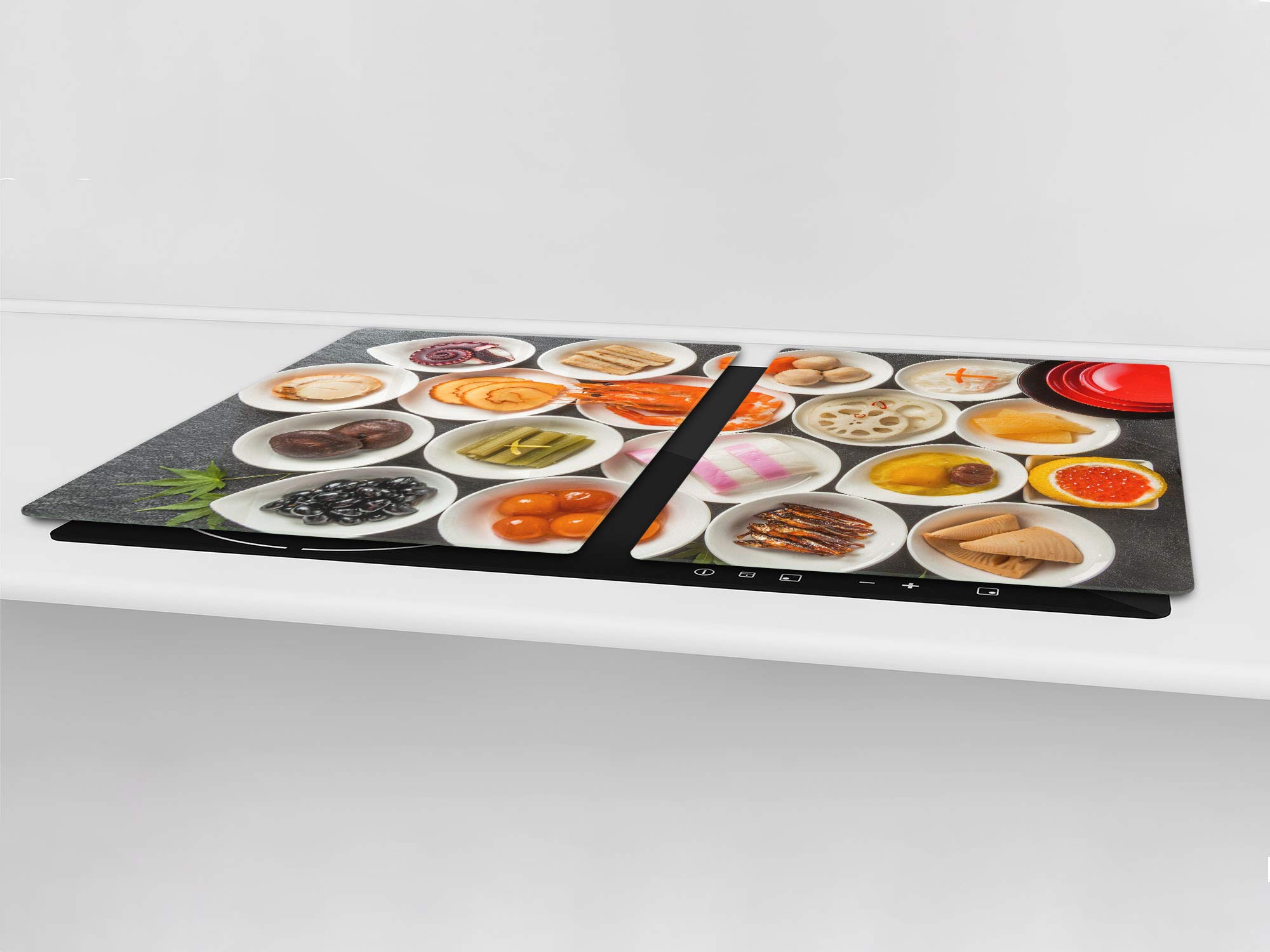 Enorme Cubre vitros de cristal templado - Tablas para cortar gigante – Tabla para amasar y protector de vitro – UNA PIEZA (80 x 52 cm) o DOS PIEZAS (40 x 52 cm) Series de Comida DD16