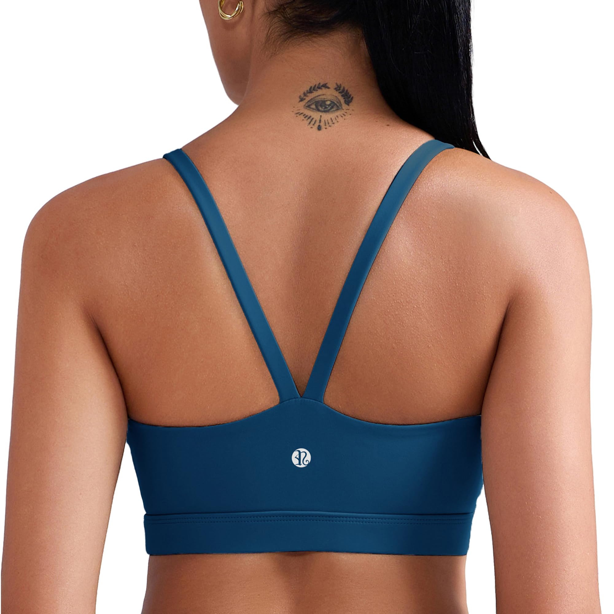 RUNNING GIRL Sports Bras for Women,Light Impact Spaghetti Thin Strap Molded Cup Sports Bra with Sewn in Pads(WX3118_Navy Blue_S)