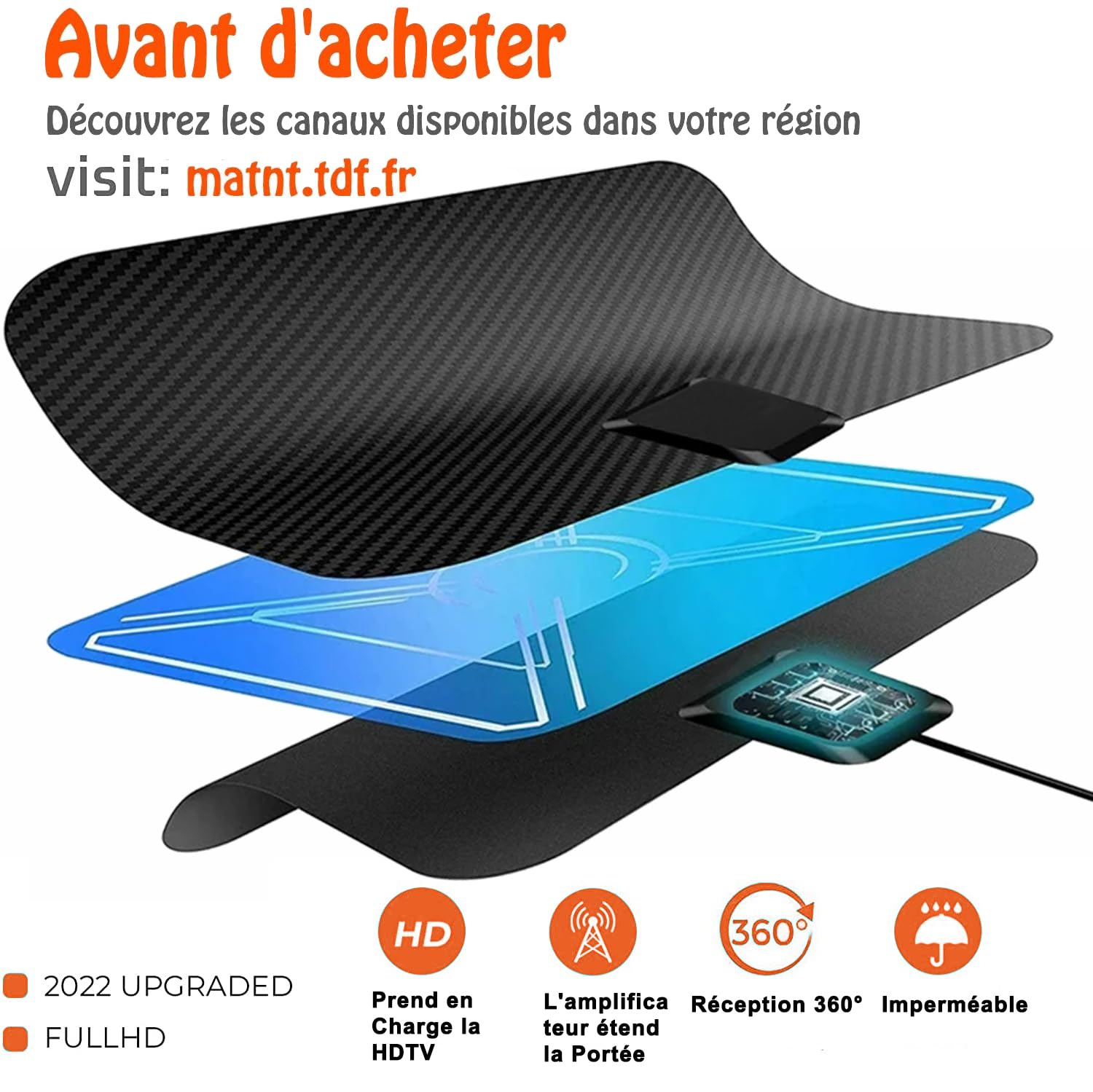 36DBI Antenne TV Intérieur Puissante, 200 km d'autonomie Antenne TNT Intérieure avec Signal Amplificateur Booster pour TNC/VHF/UHF/M/FME, Soutenir TV HD