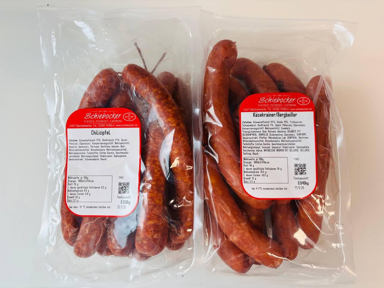 Würziges Wurstpaket Knacker Set mit Chili und Käse Krainer | 8x Käsewurst und 10x Chiliwurst | Wurstgeschenk Männer | Ganze Wurst 1190g