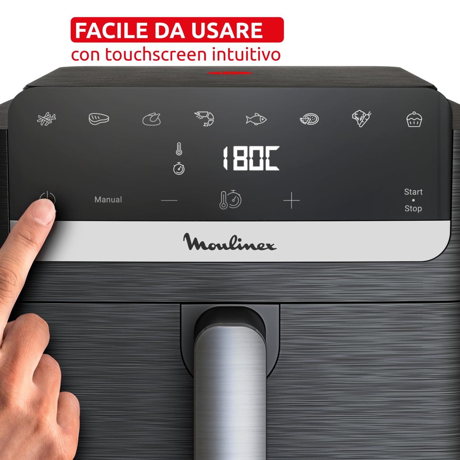 Moulinex Easy Fry Compact, Friggitrice ad Aria, 7,5 Litri, EZ8618 | Air Fryer con Capacità XL e Design Compatto, Touch Screen Intuitivo
