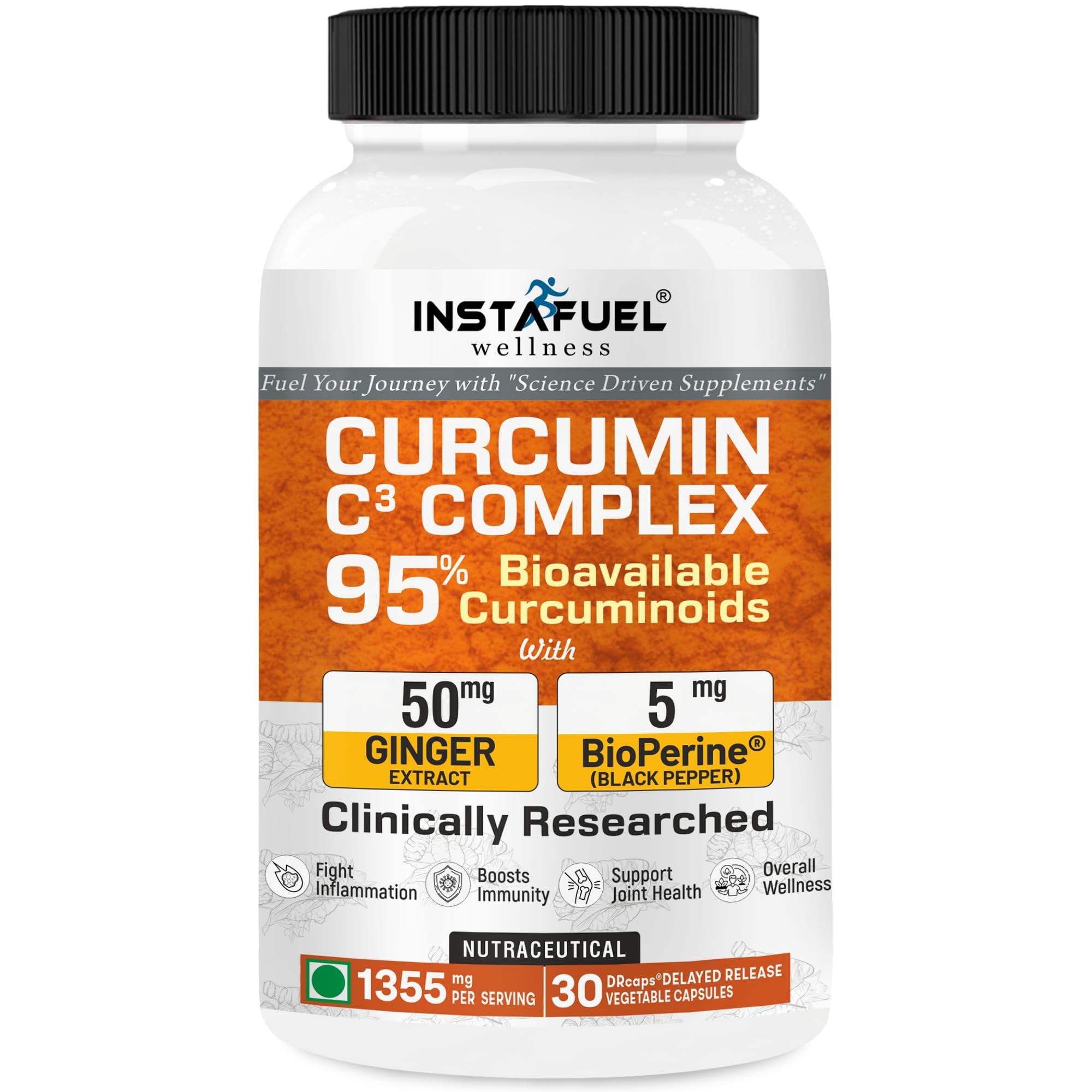 Curcumin C3 Complex + Ginger + BioPerine® Black Pepper – Advanced Turmeric (Haldi) Supplement with 95% Curcuminoids | Anti-Inflammatory Support, Joint, Bone & Skin Health – 30 Veg Capsules-image-26