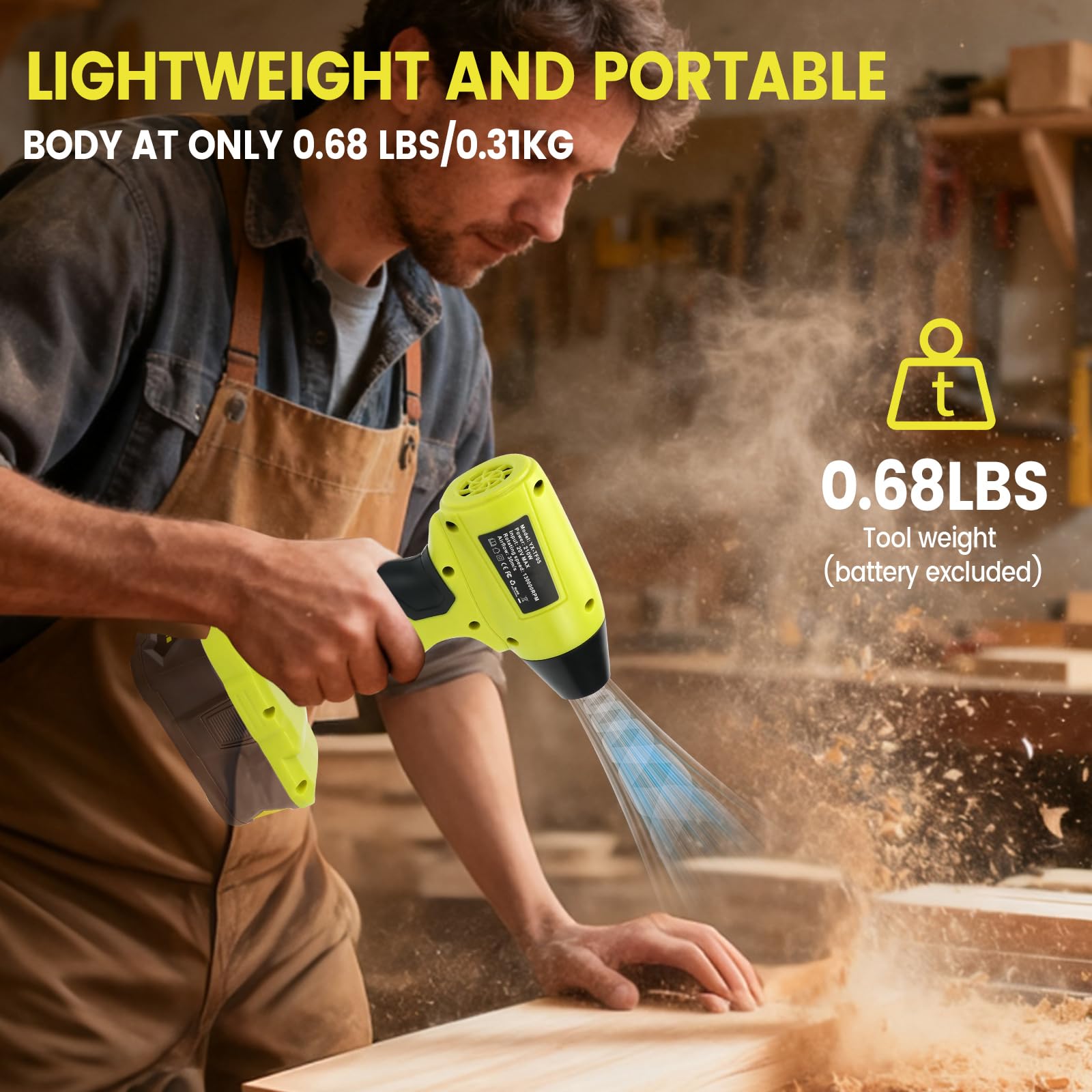 Kabelloses Blattgebläse für Ryobi, tragbarer Staubreiniger Handbürstenlose Gebläse 130000 U/min mit Verstellbarer Geschwindigkeit und 5 Düsen für Patio Room Home Reinigung Camping (ohne Batterie)