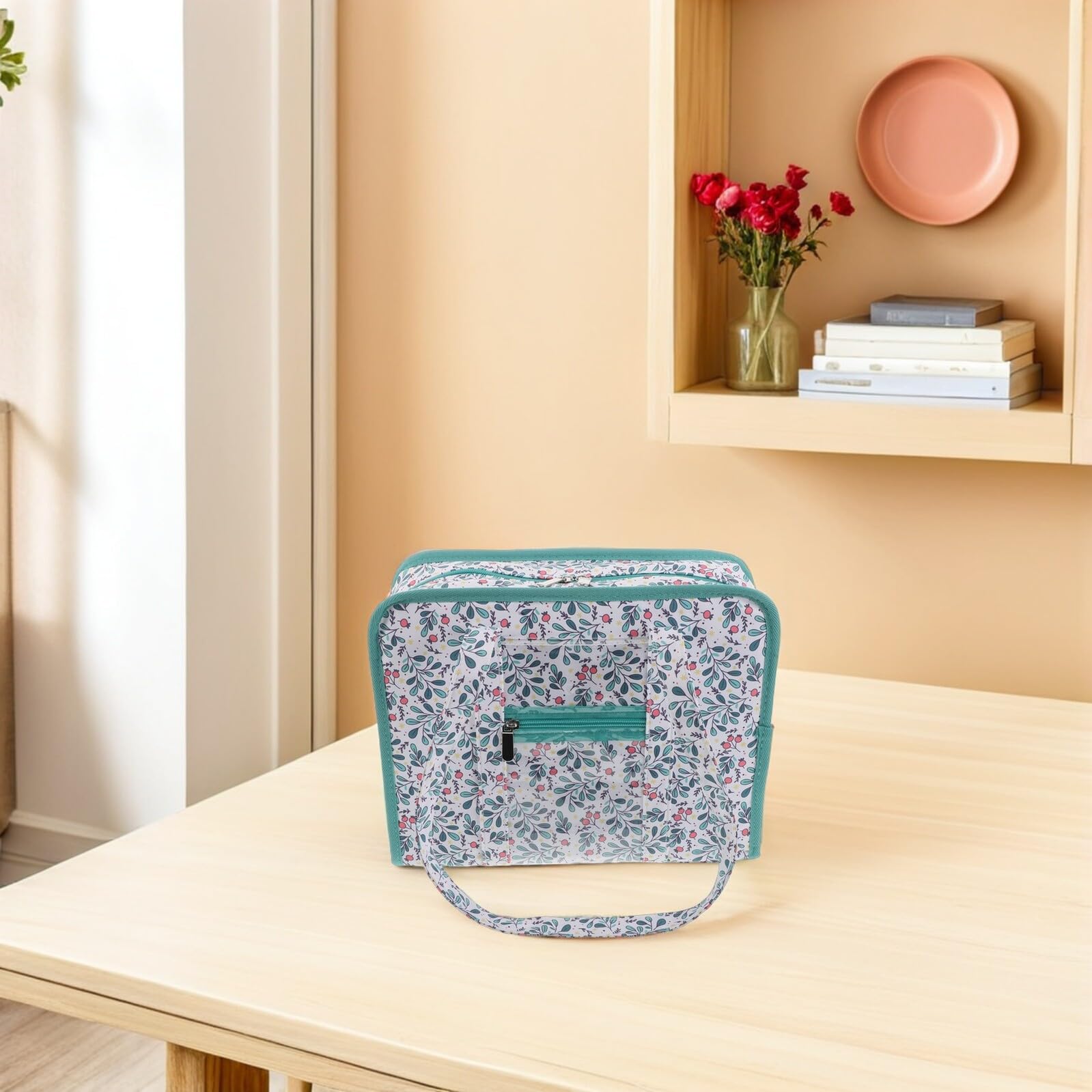 Stickzubehörtasche mit Blumenmuster, Mehrlagige Aufbewahrungstasche | Anfänger, Großes Fassungsvermögen, Tragbar mit Stabilem Griff, für Bastelraum und Reise