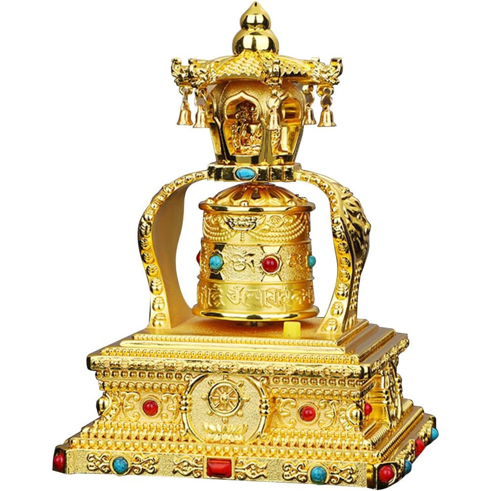 Vassbkkdy Silent Tibetan Prayer Wheel With 4 Wind Chimes, Premium Spinning Prayer Wheel Solar/Battery Powered Buddhist Prayer Wheel, For Home Car Decor