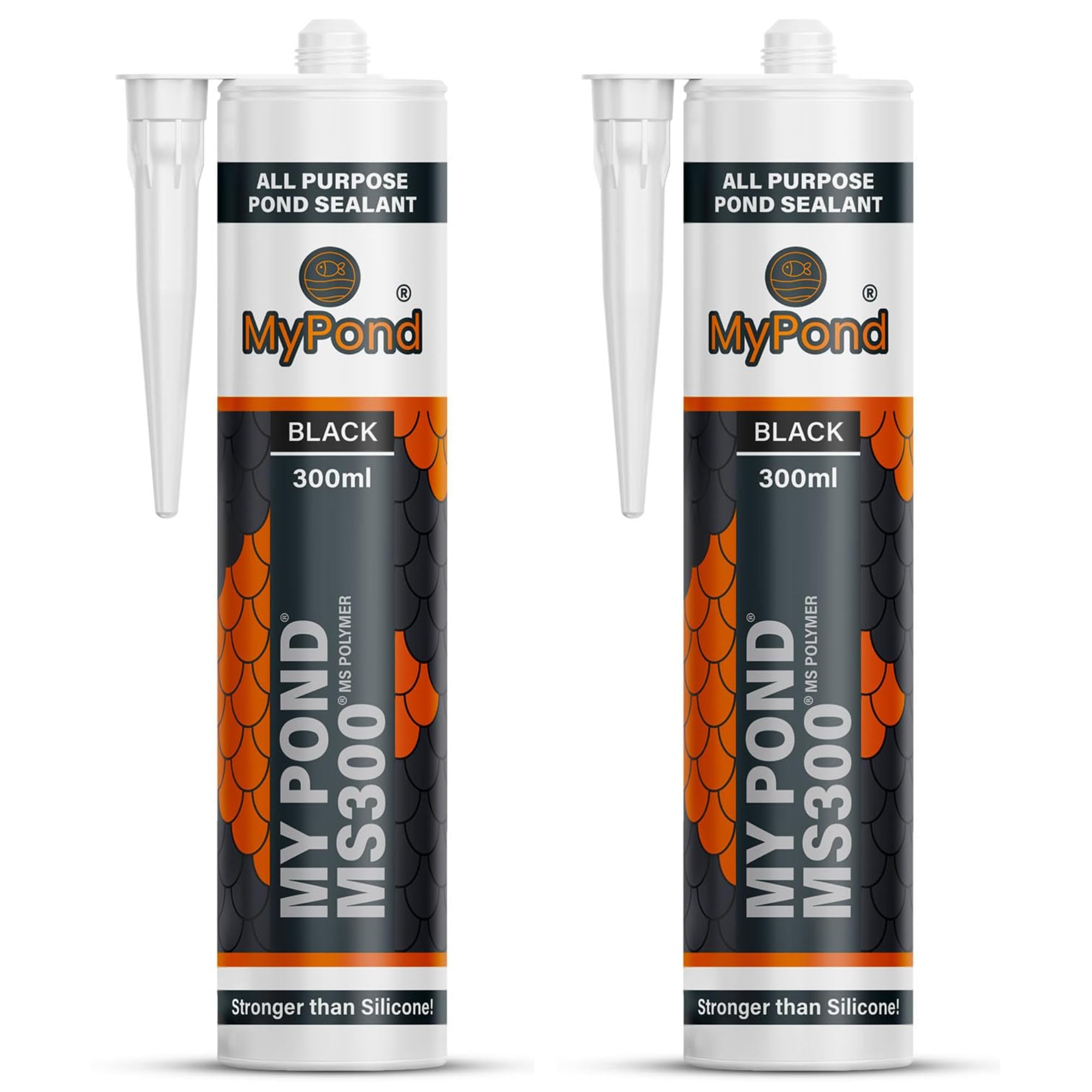 MyPond MS300 Marine Sealant Black, Window Sealer, Pond Sealer for Leaks Concrete Glass Metal, MS Polymer Adhesive 4x Stronger than Aquarium Silicone Caulking, Pond Liner Adhesive, 300ml, 2pack