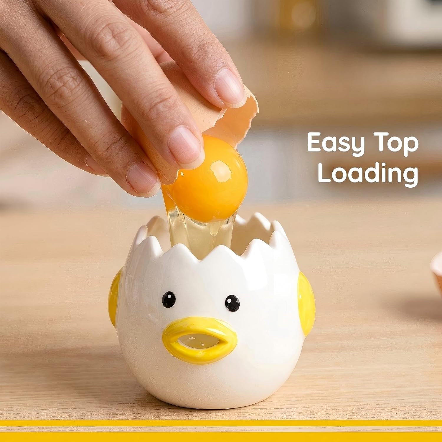 2 Pack Cute Egg Separator, Ceramics Vomiting Chicken Egg Yolk Egg White Separator, Little Chick Small Egg Filter Splitter,Dishwasher Safe (Pink and yellow）