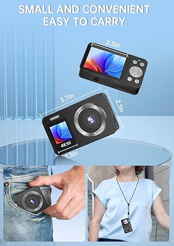 Vista 7 de Cámara digital, cámara de doble pantalla 4K 64MP UHD, zoom de 18X, cámaras digitales portátiles para apuntar y disparar con tarjeta TF de 64 GB, 2