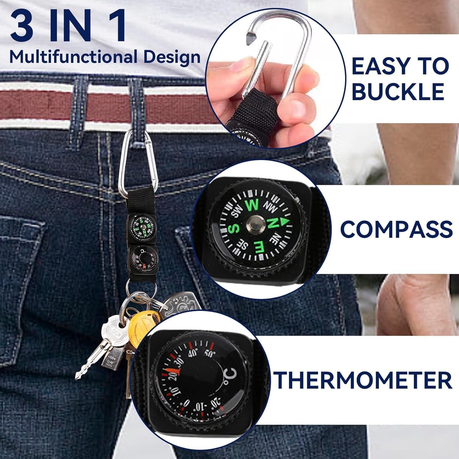 Barometer Höhenmesser Analog, 4-in-1 Mini Kompass Outdoor Mit Barometer, Altimeter, Thermometer, Batteriefreier Höhenmesser Kompass Schlüsselanhänger Zum Outdoor Klettern Camping Wandern
