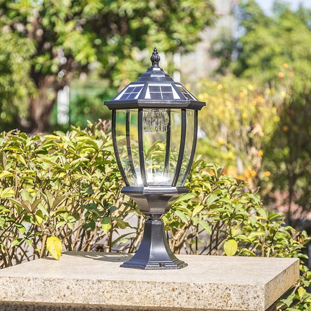 Vintage Solar LED Solar Pfostenleuchten Im Freien Wasserdichte Garten Landschaft Säulenlampe Außen Deck Zaun Säulenlicht(Zwart)