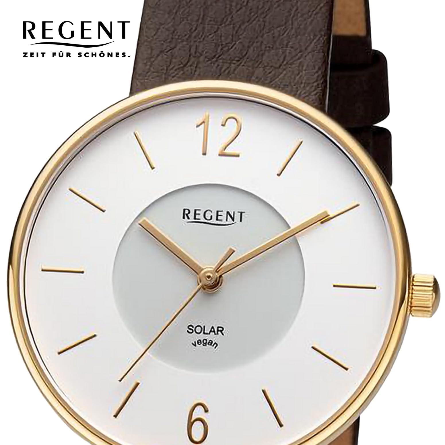 REGENT Damen-Uhren Analog Solar One Size Dunkelbraun 32020783