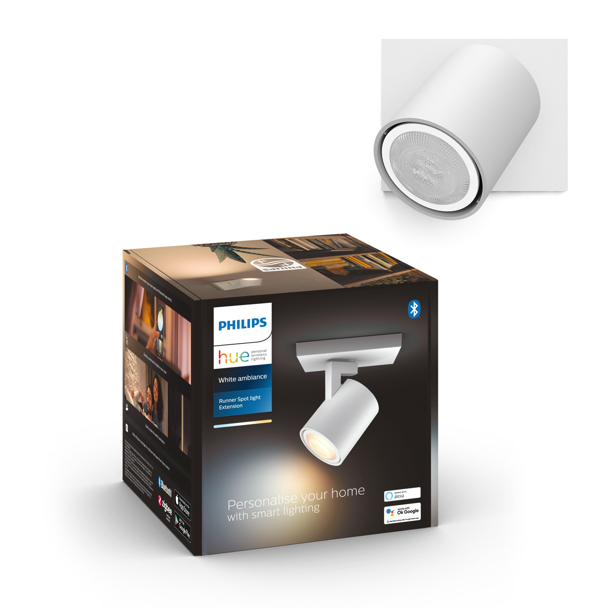 Philips Hue White Ambiance Runner 1er Spot weiß, inkl. 1x5W GU10 LED Lampe, dimmbar, alle Weißschattierungen, steuerbar via App, kompatibel mit Amazon Alexa (Echo, Echo Dot)
