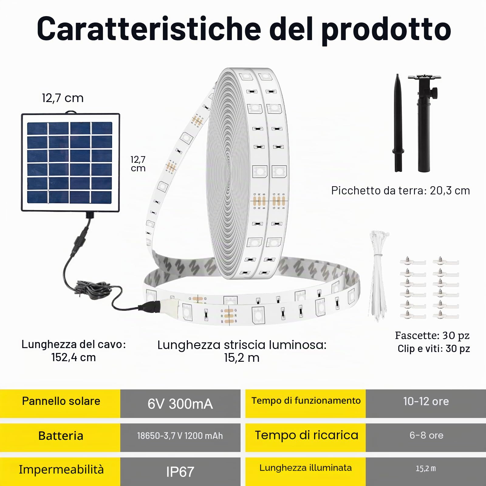 Striscia LED RGB a energia solare da 15 metri, con retro autoadesivo con funzione di accensione/spegnimento automatico, fornita con telecomando e timer, ideale per scopi decorativi