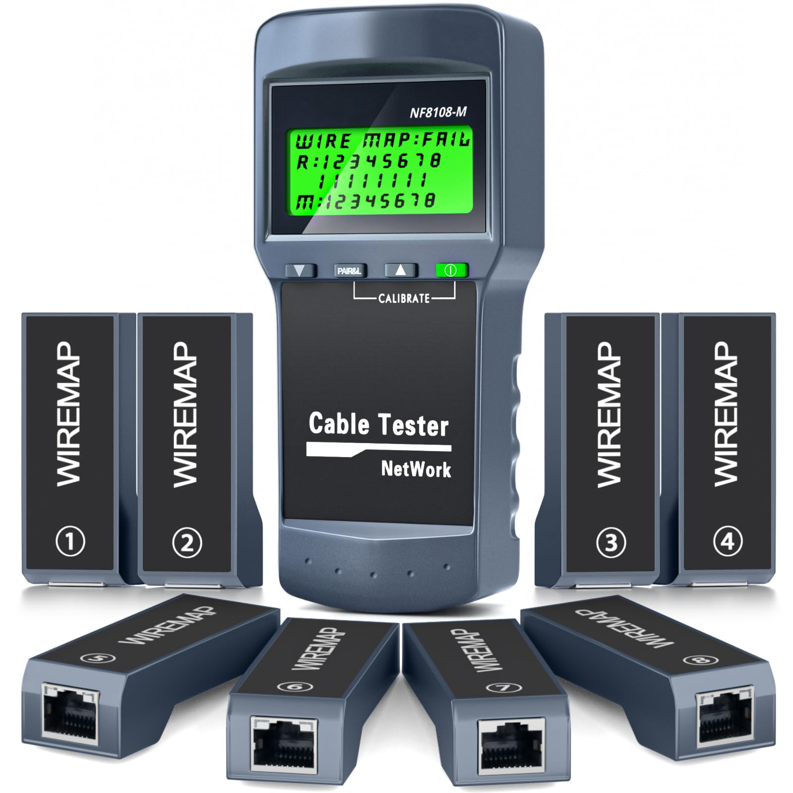 Kit tester per cavi di rete RJ45 con 8 unità remote, misuratore di lunghezza Ethernet LAN per cavi Cat5/Cat5e/Cat6/Cat6e, localizza punto di rottura, misurazione della lunghezza e controllo