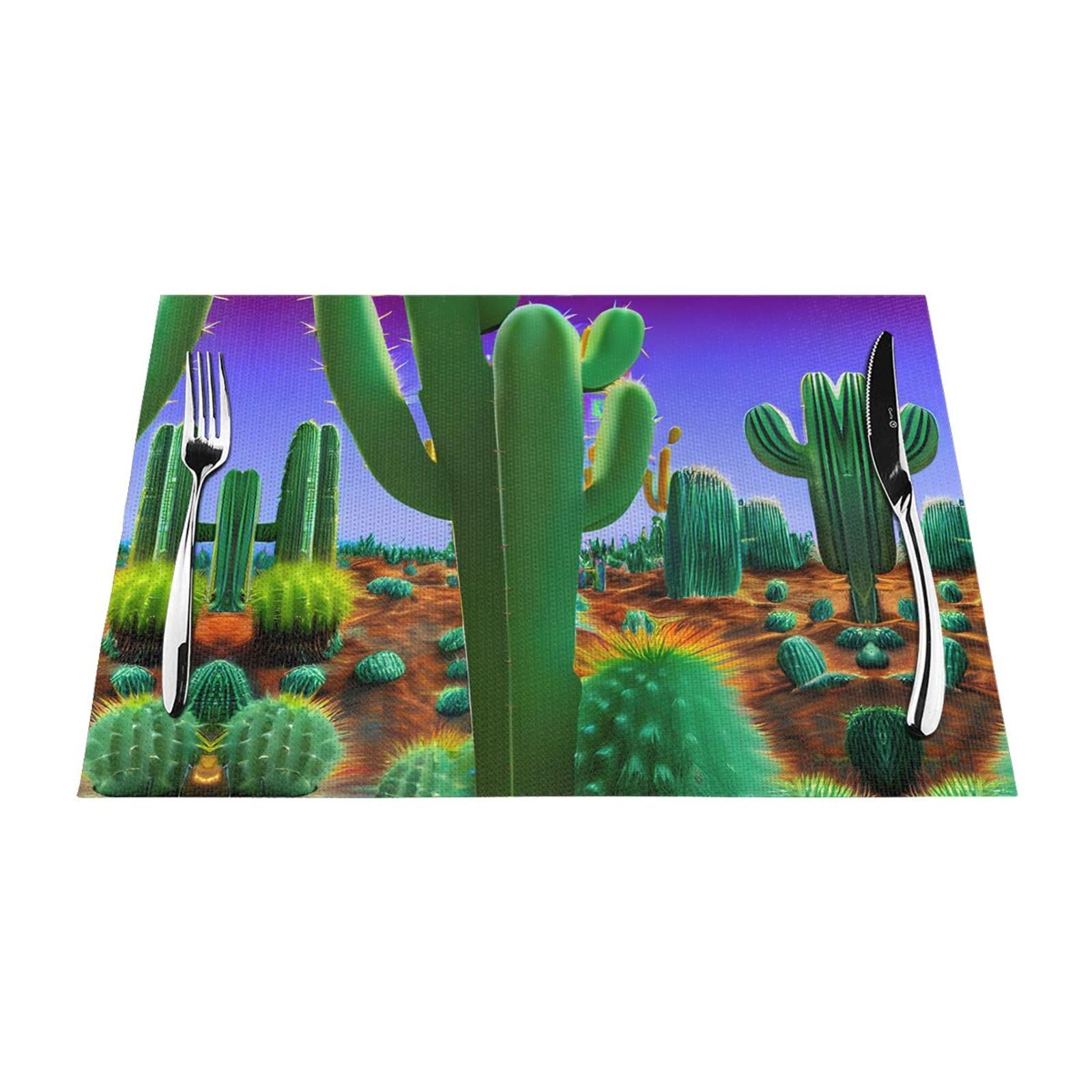 Placemats Set of 6,Table Mats Washable Placemat Decoration, Cactus Desert Print