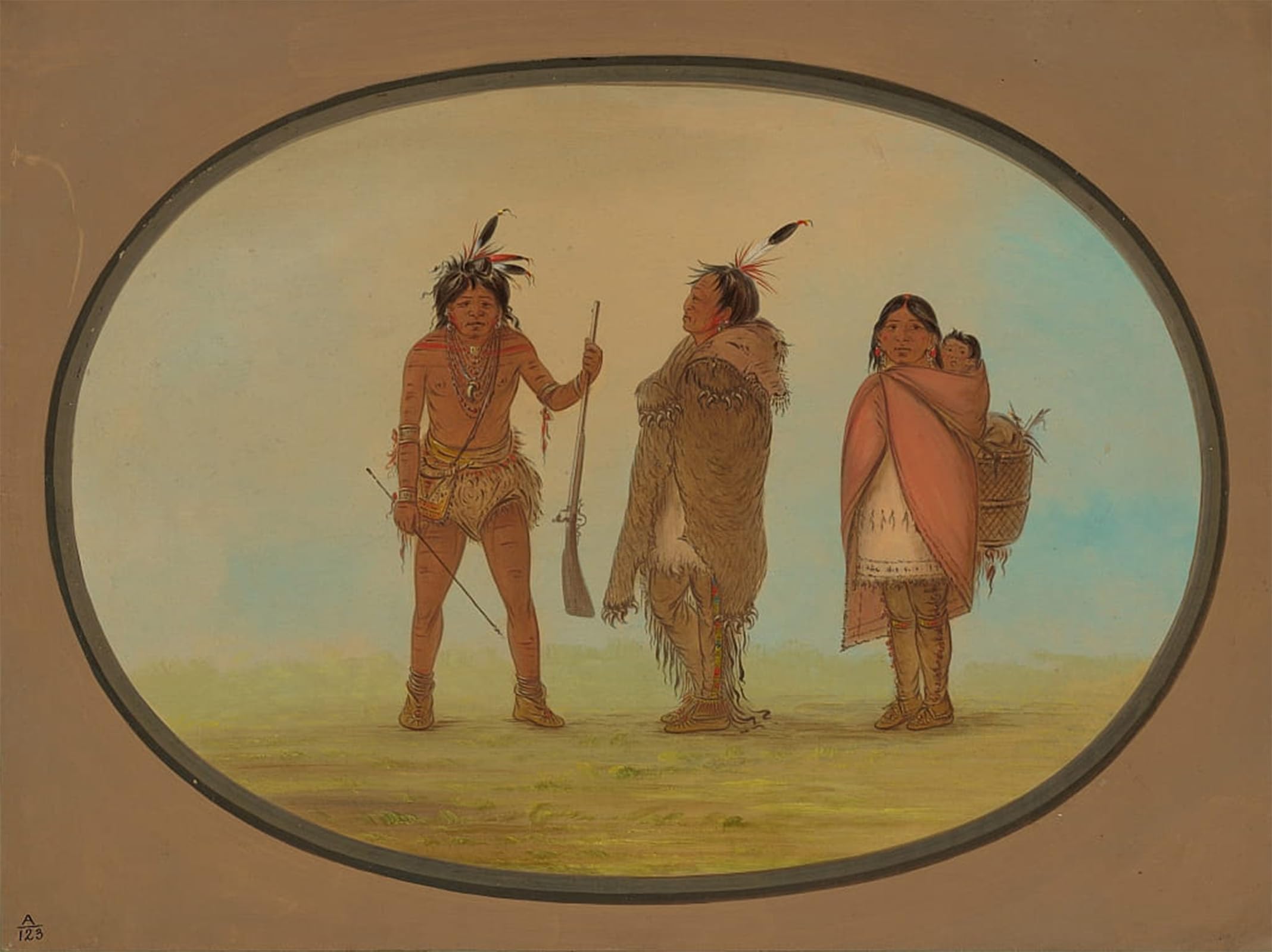 POSTERIIk Famous Modern Artwork Art Mural Arapaho Chief His Wife and a Warriories by George Catlin Oil Paintings Pictures for Home Decor 60x90cm