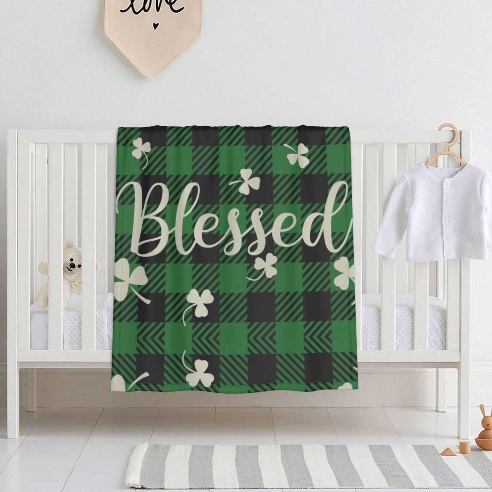 St Patrick Fuzzy Baby Blanket Soft Swaddle Wrap Toddler Infant Newborn Receiving Quilt for Crib Stroller Travel Birth Shower New Mom Gift