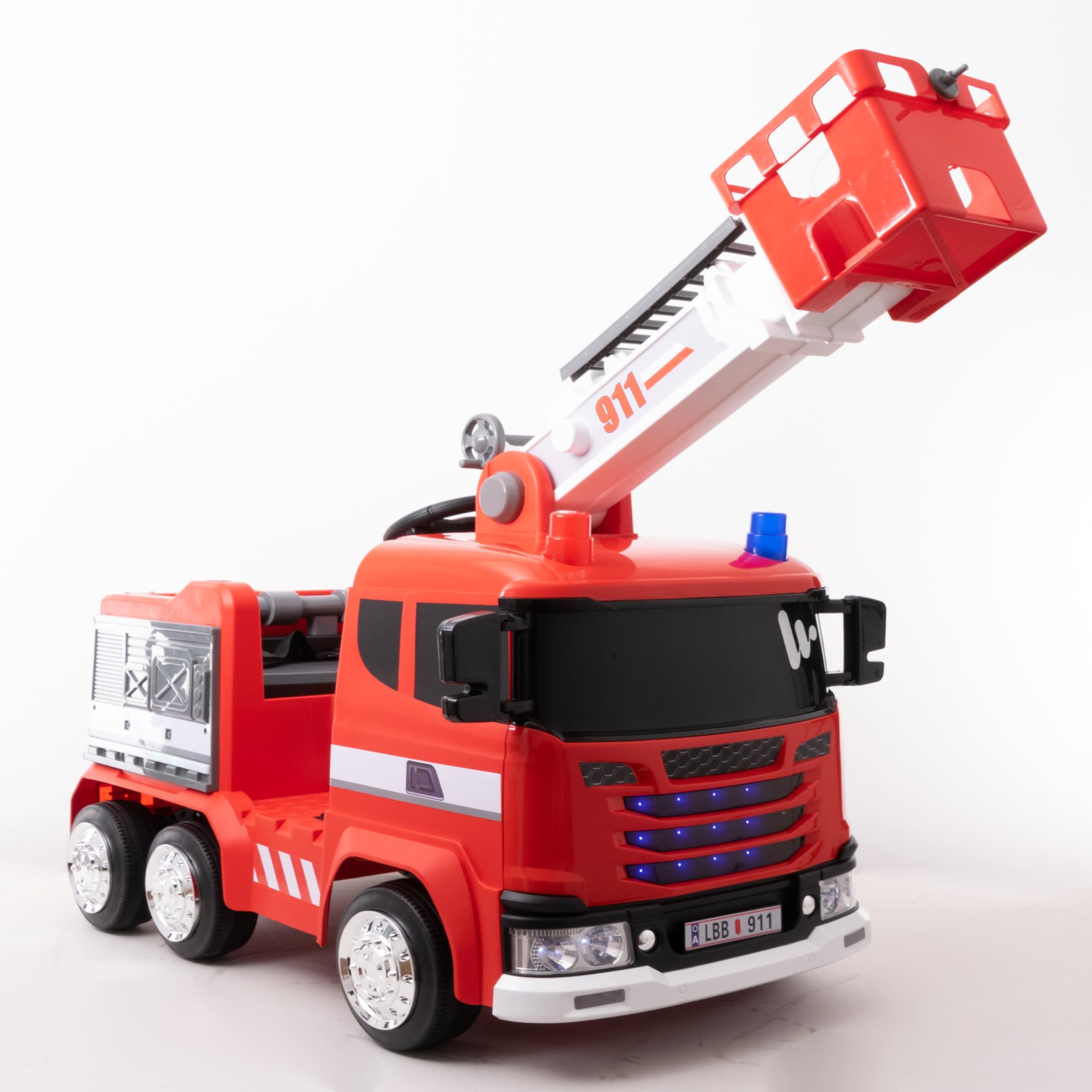 WITIT Camion Autocarro ELETTRICO dei Pompieri Pompiere Radiocomandato per Bambino Bambina Bambini XSDU-211 12V 10Ah Rosso 4 motori, bluetooth, USB, LED, telecomando, carico massimo 30 Kg