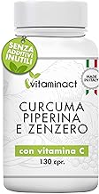 Turmeric Piperine Plus Ginger Vitamin C-130 cpr-High Natural Dosage of Turmeric Extract 1280.00 Mg-Curcumin 200.00 Mg-Piperine 10.00 Mg-Powerful and Fast Fat Burning Anti-Inflammatory