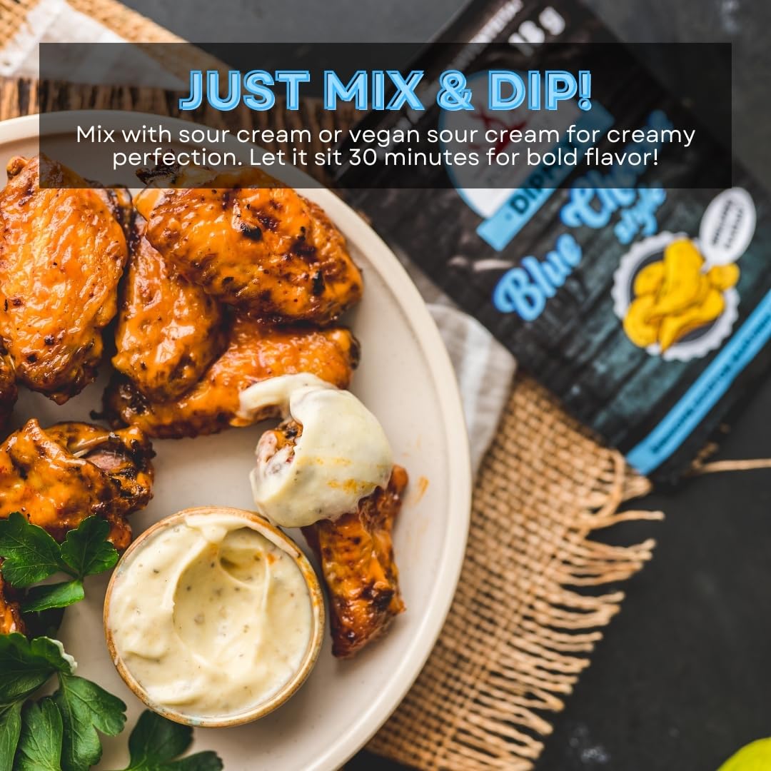 Poppamies Dipmix Blue Cheese Style – Polvo para dip vegano con sabor a queso azul, ideal para alitas, verduras y snacks – Sin gluten, sin lactosa – 500g