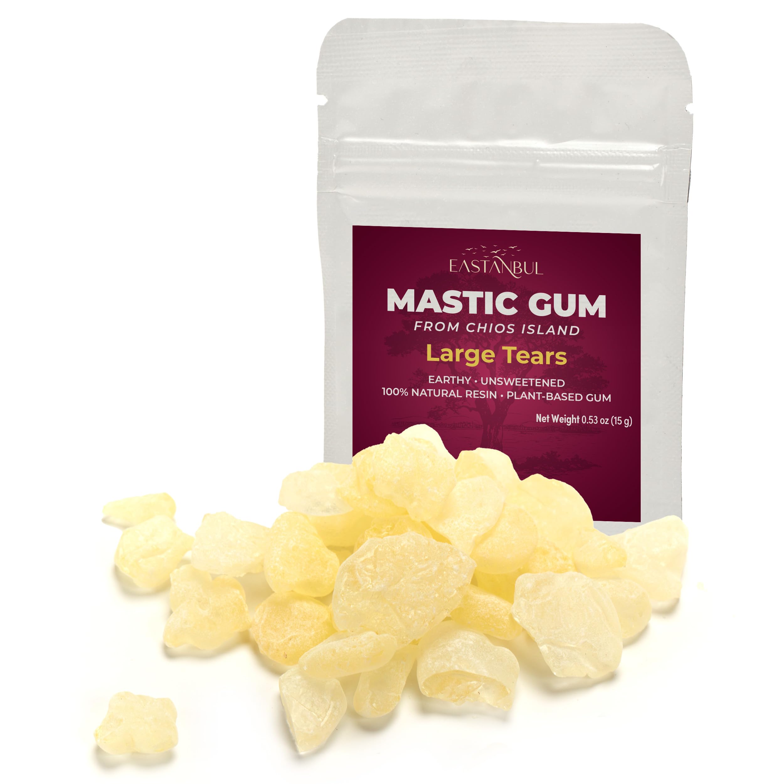 Mastic Gum Chewing Gum, 0.53oz(15g) Mastic Chewing Mewing for Jawline, Large Sized Natural Tears of Chios, Sugar Free, Natural in Resealable Bag Chios Mastiha Greco, Greek Mewing Jawline