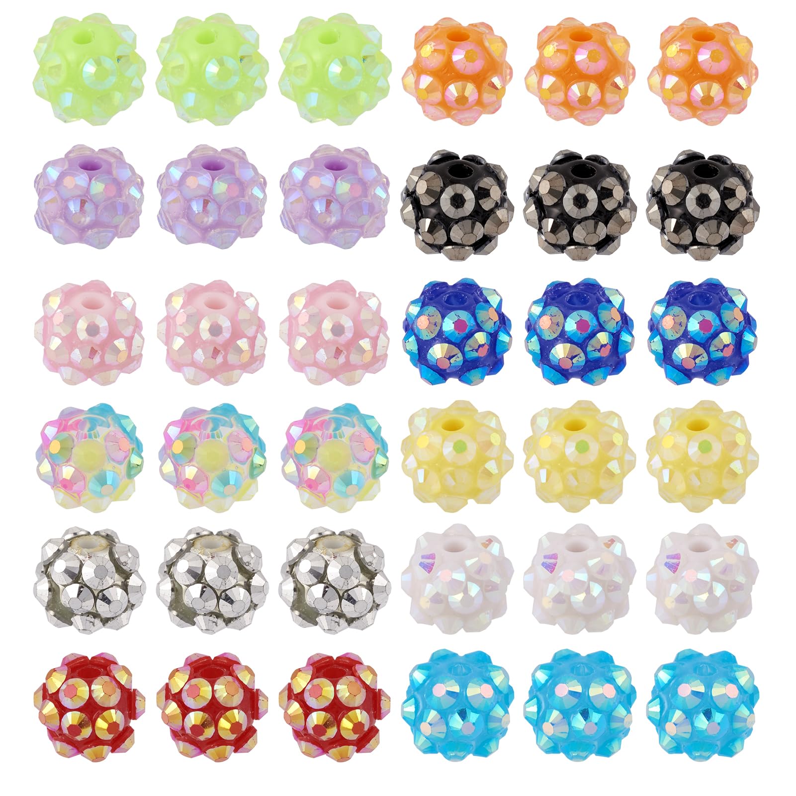 PandaHall 96pcs Disco Ball Beads Resin Rhinestone Beads Crystal Pave Round Loose Spacer Beads for DIY Crafts Necklace Bracelet Jewellery Making