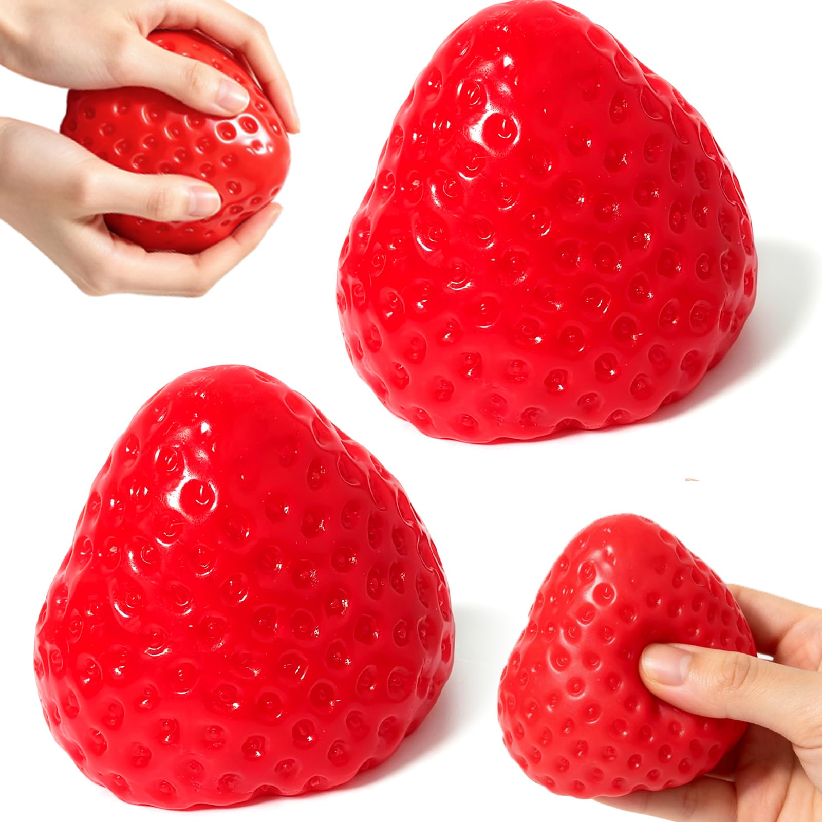 2pcs Big Strawberry Squishy, Big Slow Rebound SqueezeToy, Realistic Fruit-Shaped Stress Relief Sensory Toy ,Cute Desk Decoration,Applicable to people aged 14 andabove