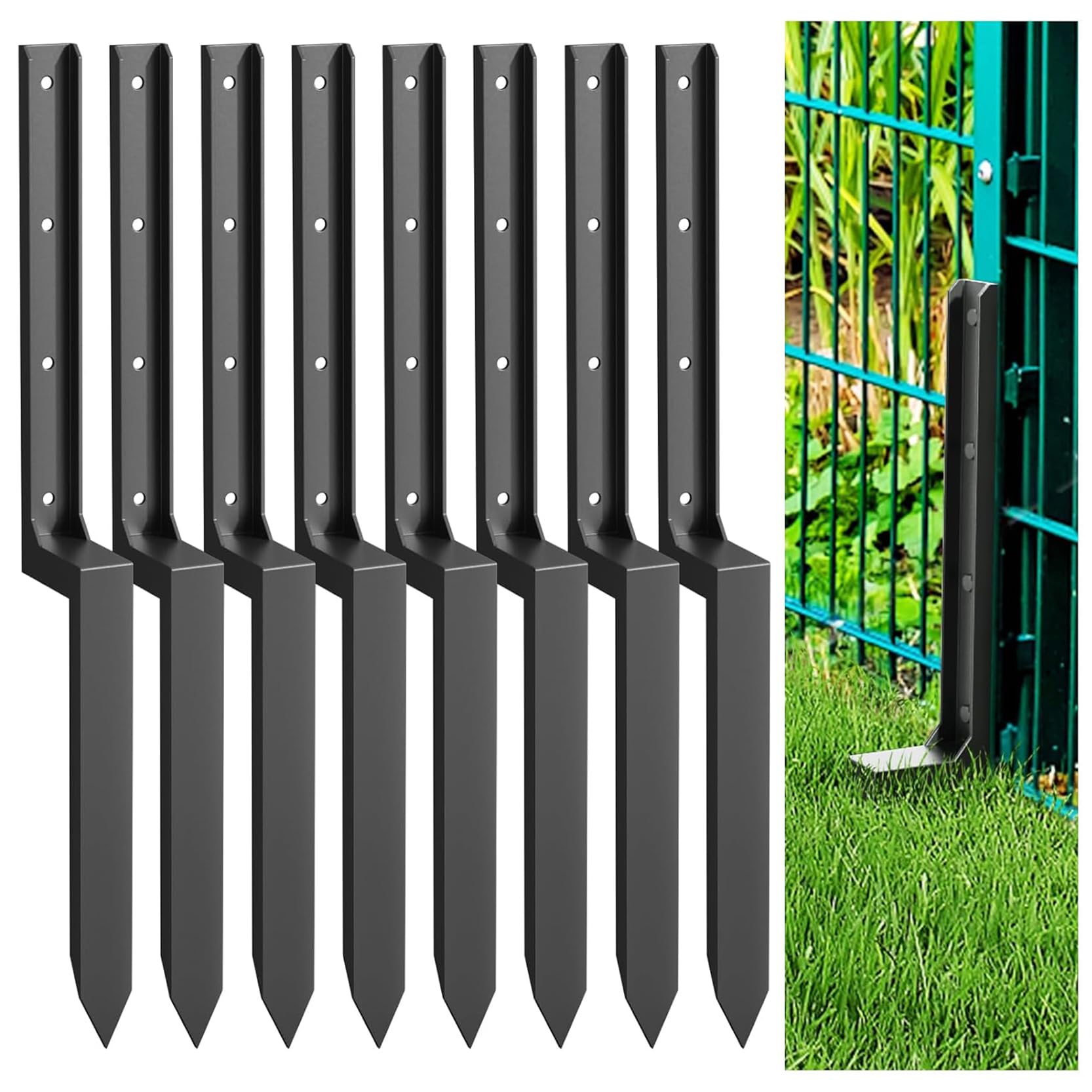 GOUZIBHD Fence Post Repair Kit Heavy Duty Fence Post Repair Stakes Thickened Fence Post Anchor Ground Spike,Post Stake Ground for Leaning or Broken Fence Posts(Size:8pcs)