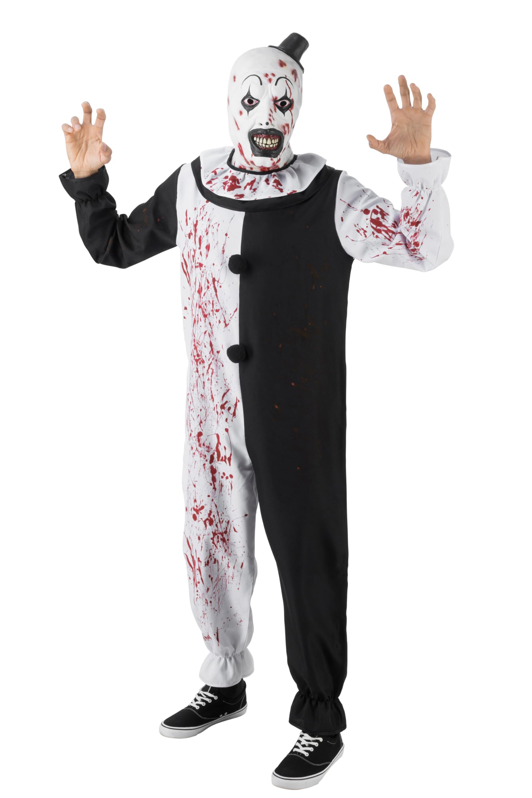 Chaks - kombinezon klauna Art, kombinezon klauna, kostium horrorowy | Oficjalny strój Terrifier, czarno-biały, kombinezon klauna, strój cosplayowy na Halloween i karnawał