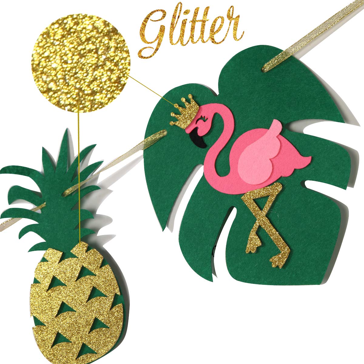 Decoración de fiesta de cumpleaños hawaiana para fiesta de verano Luau, pancarta de cumpleaños dorada con purpurina para fiesta Aloha, palma de coco y fiesta en la playa, pancarta de feliz cumpleaños