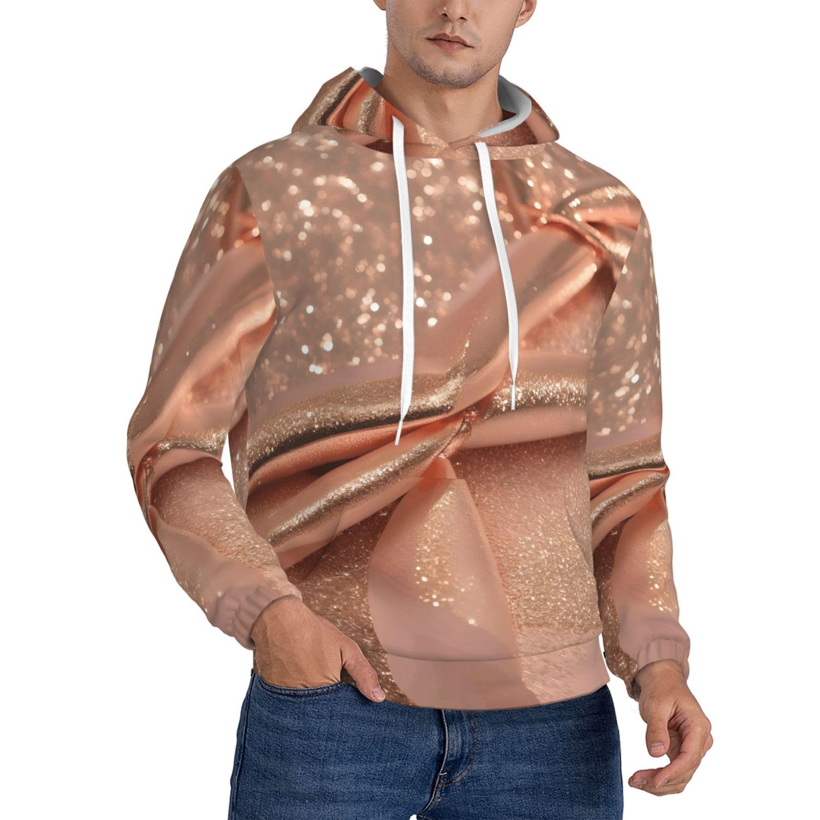 Sweat à capuche homme doux chaud léger pull or rose - 8