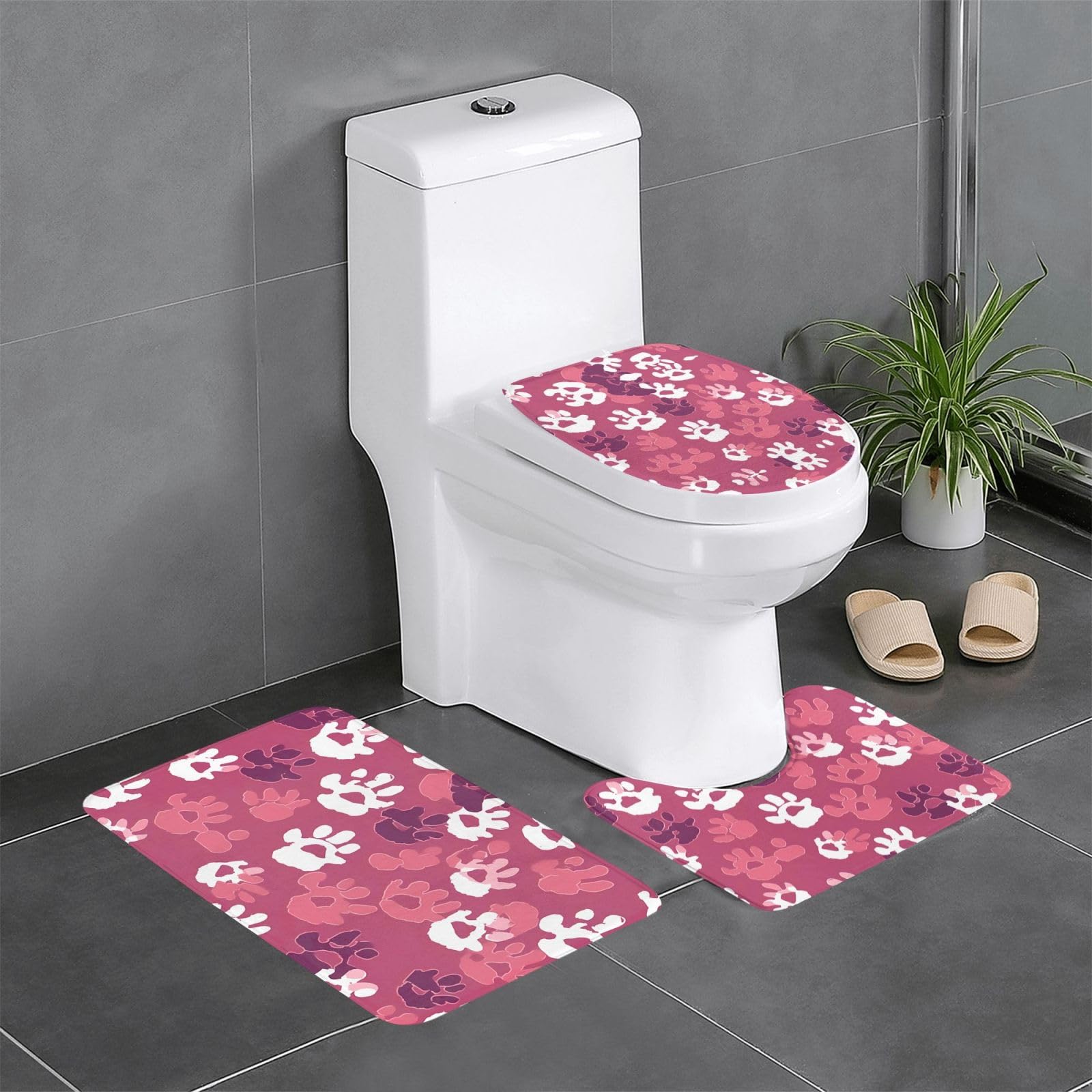Tapis de salle de bain antidérapants à motif pattes d'animaux : pack complet 3 formes