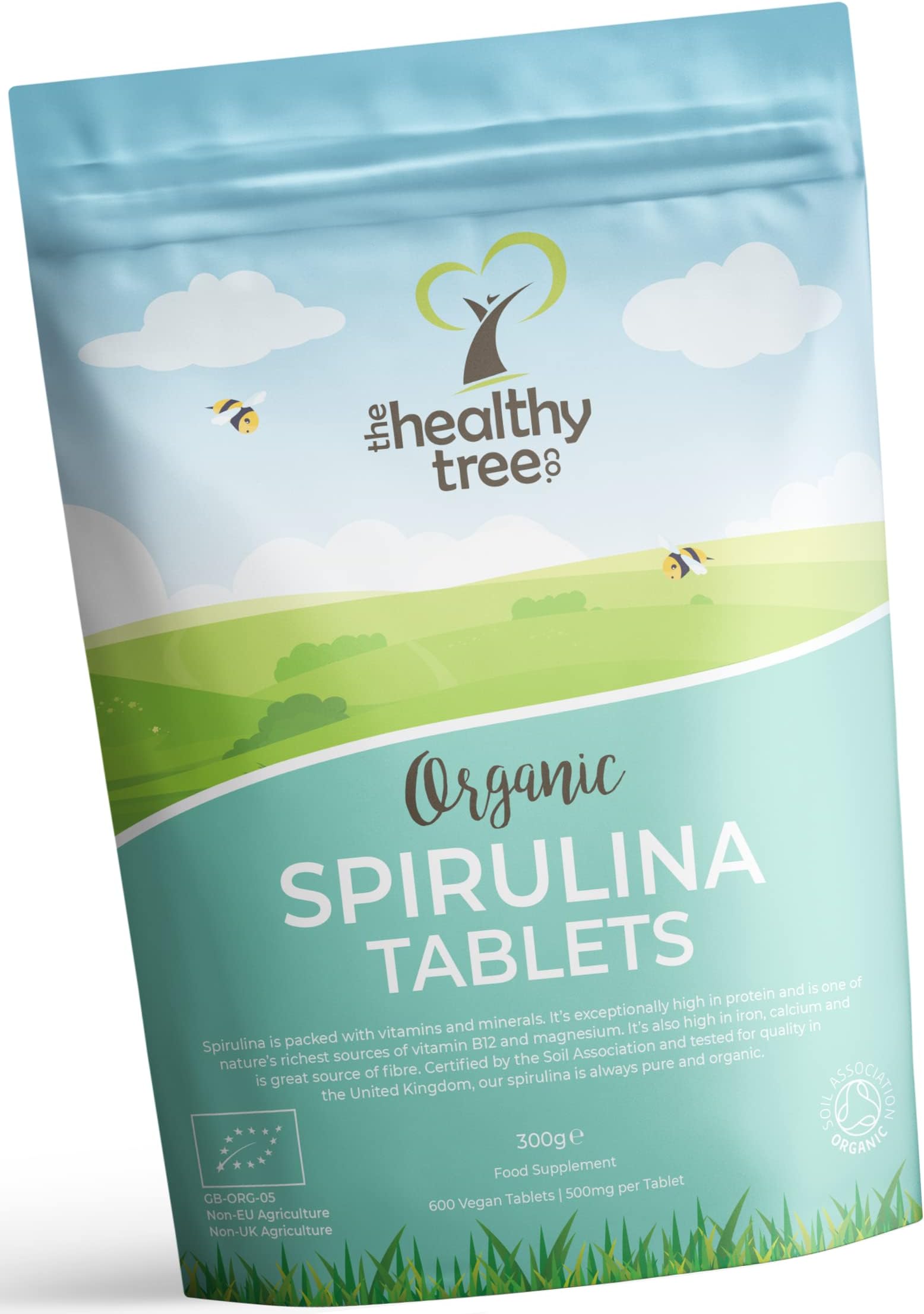 Organic Spirulina Tablets by TheHealthyTree Company - Vegan, High in Vitamin B12, Protein, Magnesium, Iron and Calcium - UK Certified Pure Spirulina, 600 x 500mg (300g)