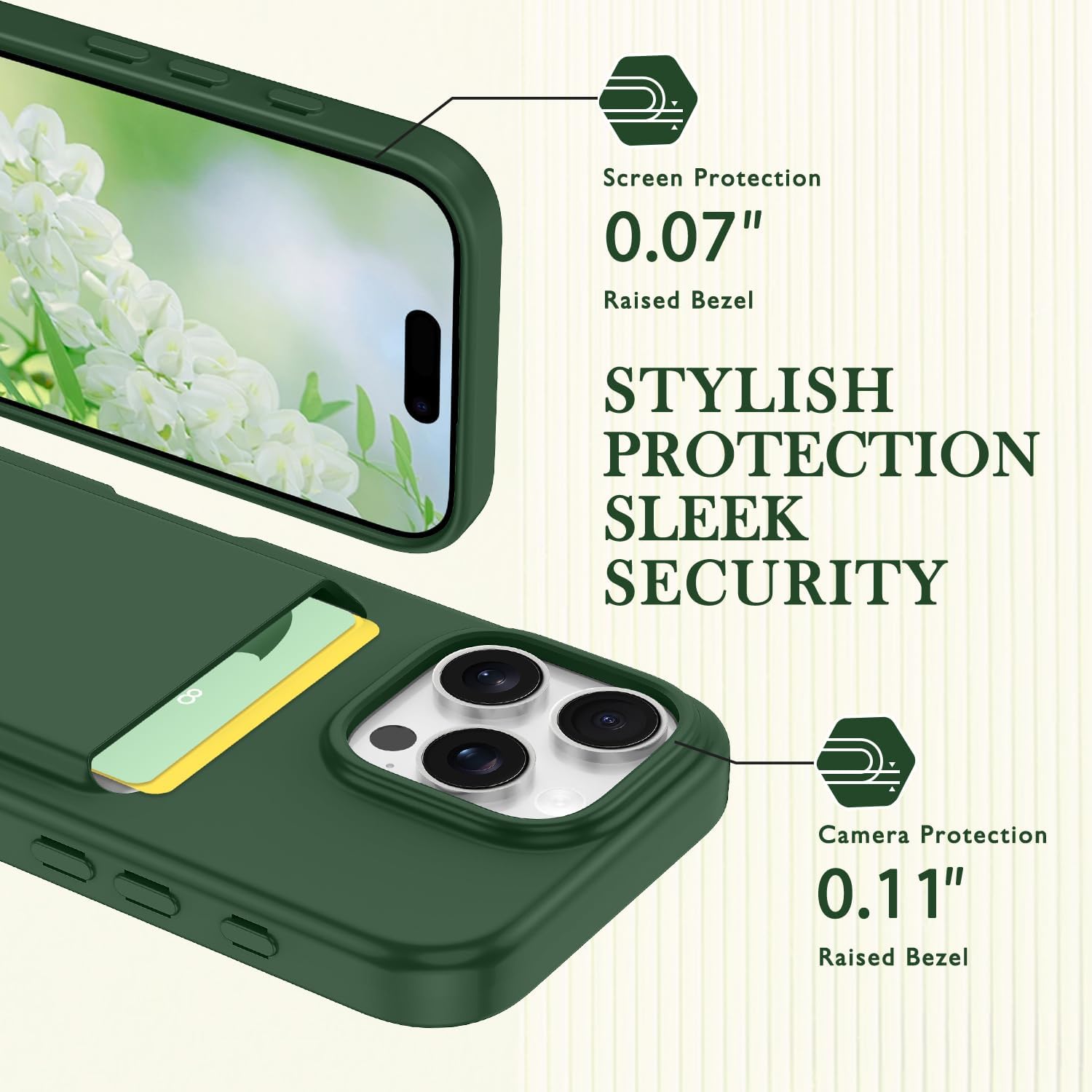 Petocase for iPhone 15 Pro Wallet Case Card Holder Slot Slim Fit Flexible TPU Gel Rubber Soft Skin Silicone Protective Phone Case Cover for Apple iPhone 15 Pro 6.1 inch Deep Green - Image 2