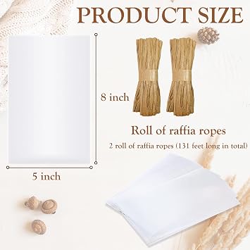 Miraclekoo 200pcs Clear Soap Bags for Packaging - 5x8 Inch Cellophane Bag with Raffia Rope for Homemade Soap Gift Birthday Party Favor