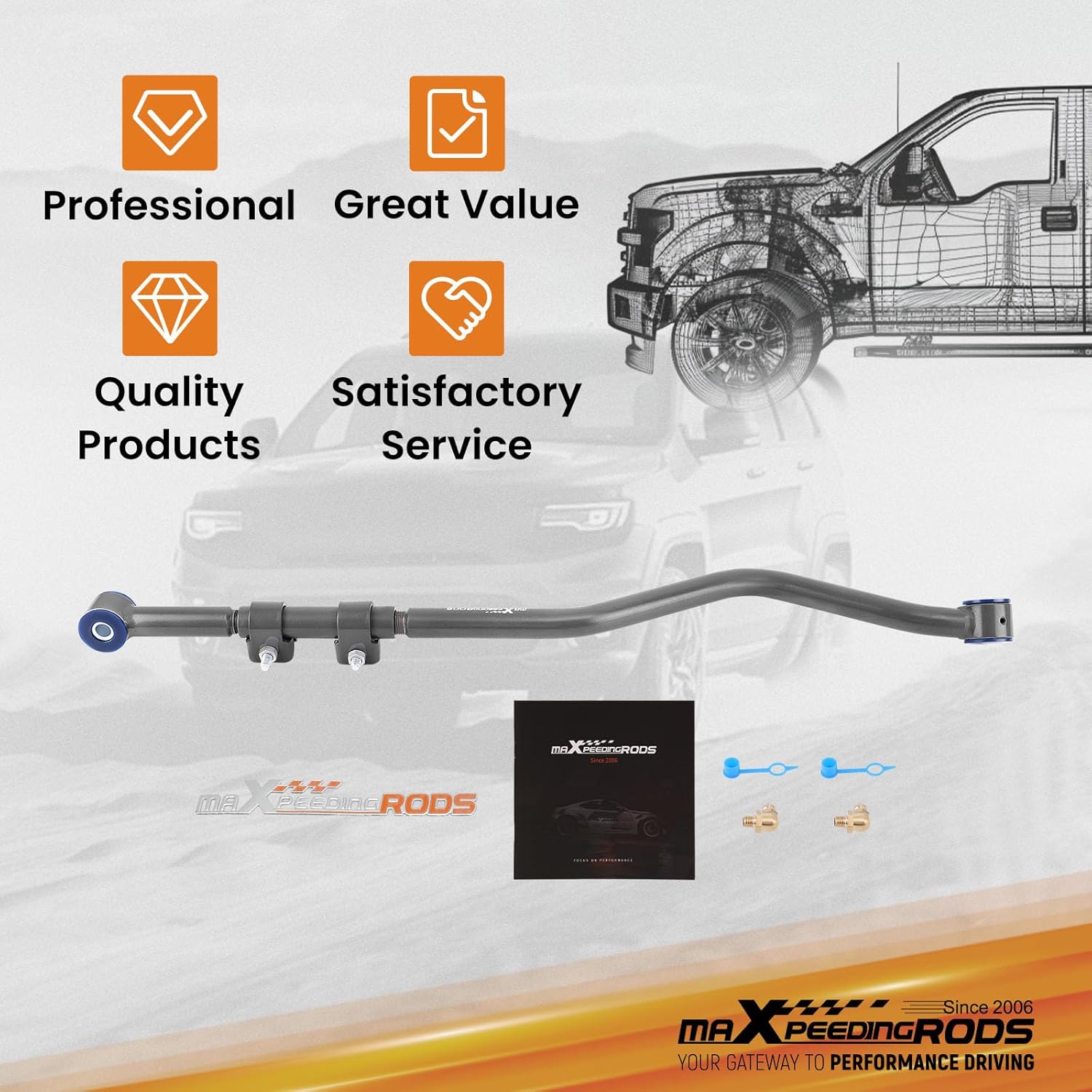 maXpeedingrods 2.5-6" Front Adjustable Track Bar for Jeep Wrangler JL/JT Gladiator 2018-2023 4WD with Grease Zerk Fittings