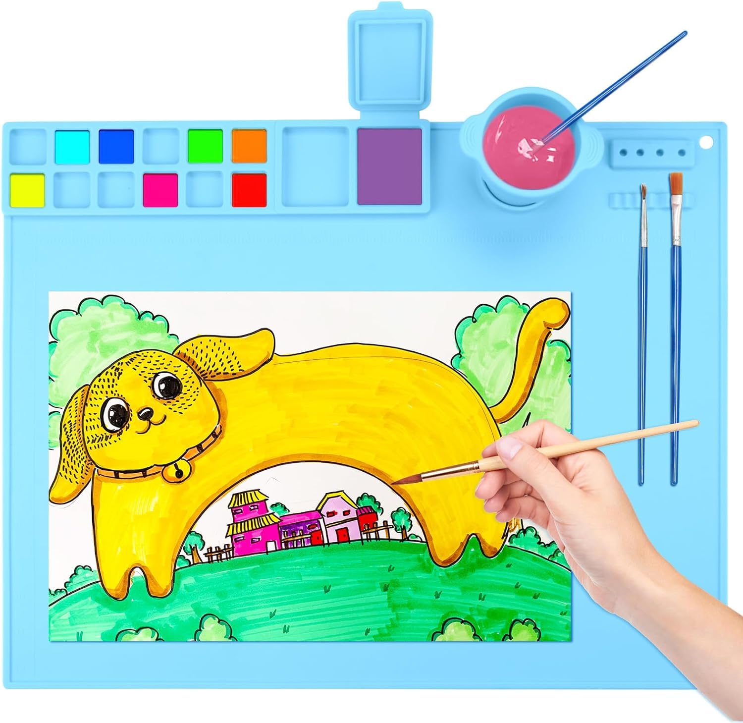 BeFunky Silicone Art Mat with Cup, Painting Mat for Crafts, Artist Mat with Brush Holders for Kids Gift, Clay, DIY Creations and Play Doh (Blue) (B0CNRVPM9G) Amazon Price History, Amazon Price Tracker