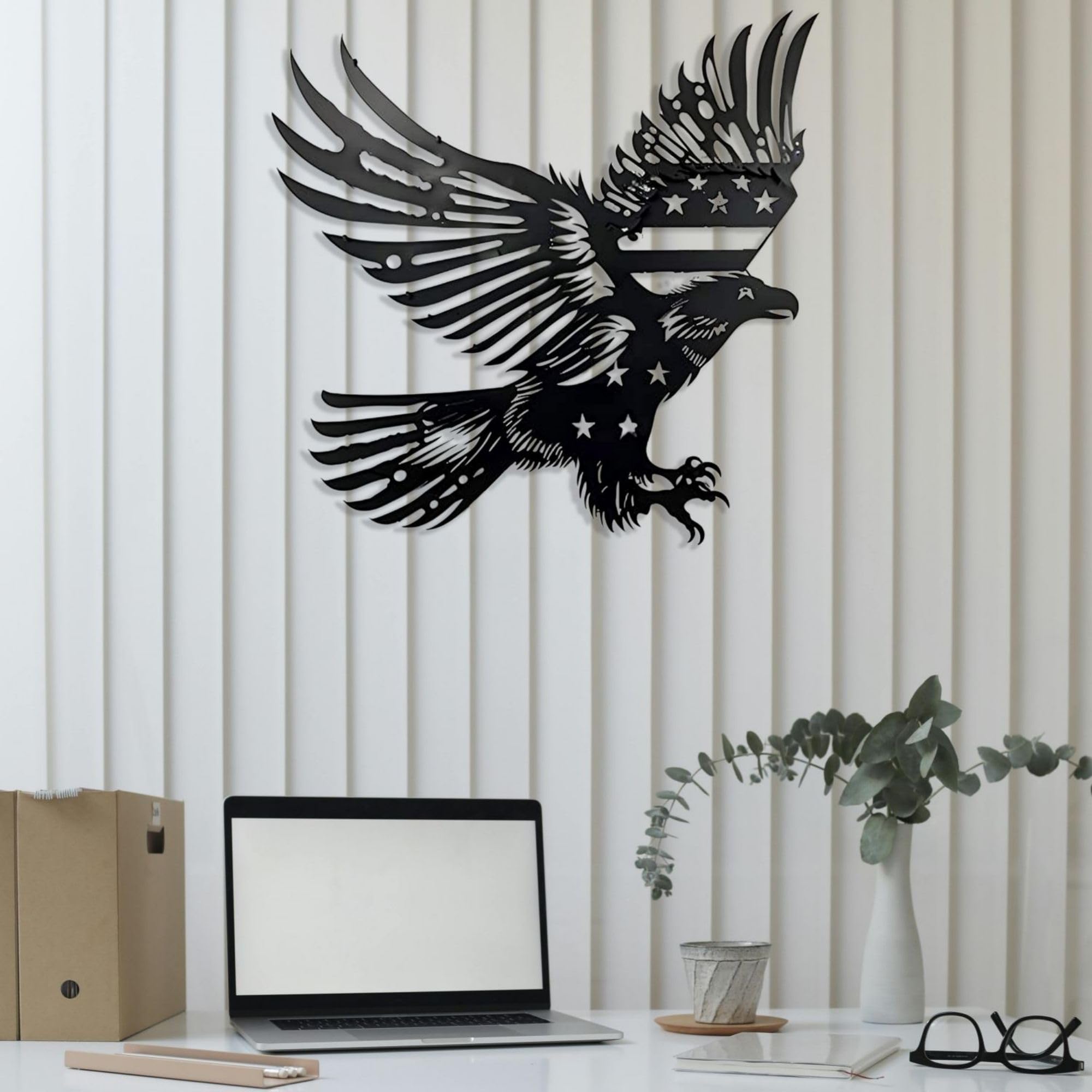 Patriotic Bald Eagle American Flag Metal Wall Art, 4th of July Independence Day Decoration Indoor Outdoor Garage Decor, Veterans Day Gift for Men